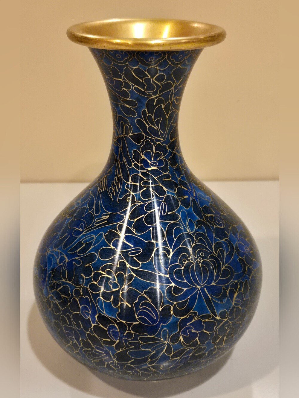 Blue and Gold Floral Cloisonné Vase - Elegant Home Accent